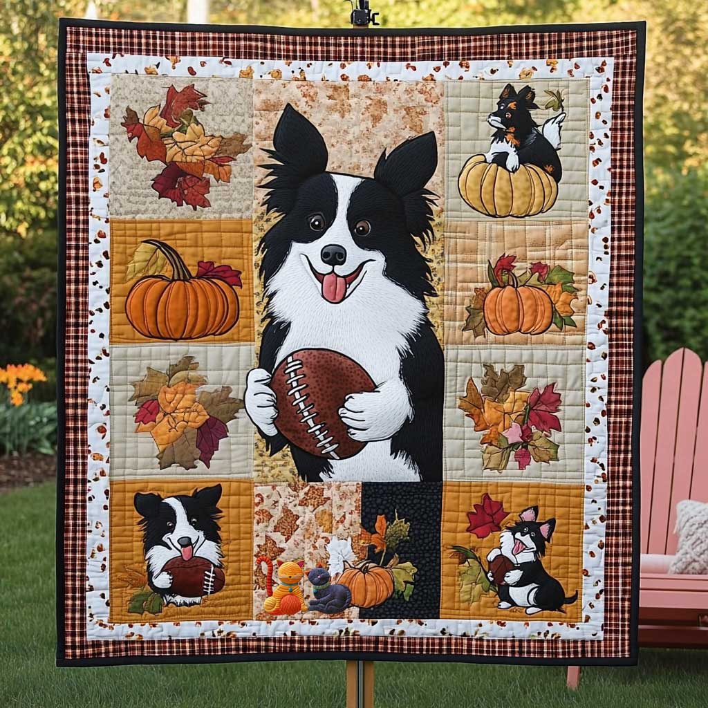Border Collie Tackle Quilt Blanket