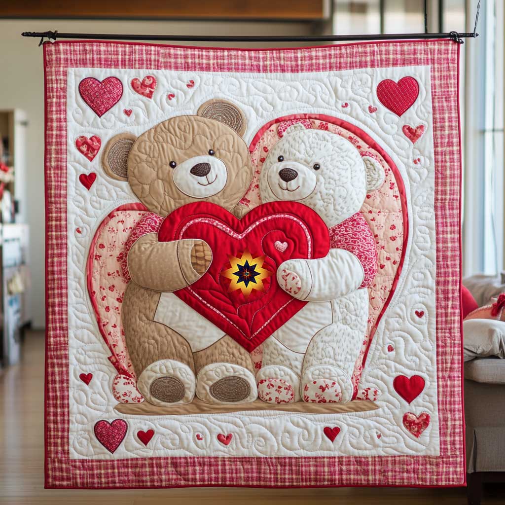 Cute Valentine Bear Couple Quilt Blanket