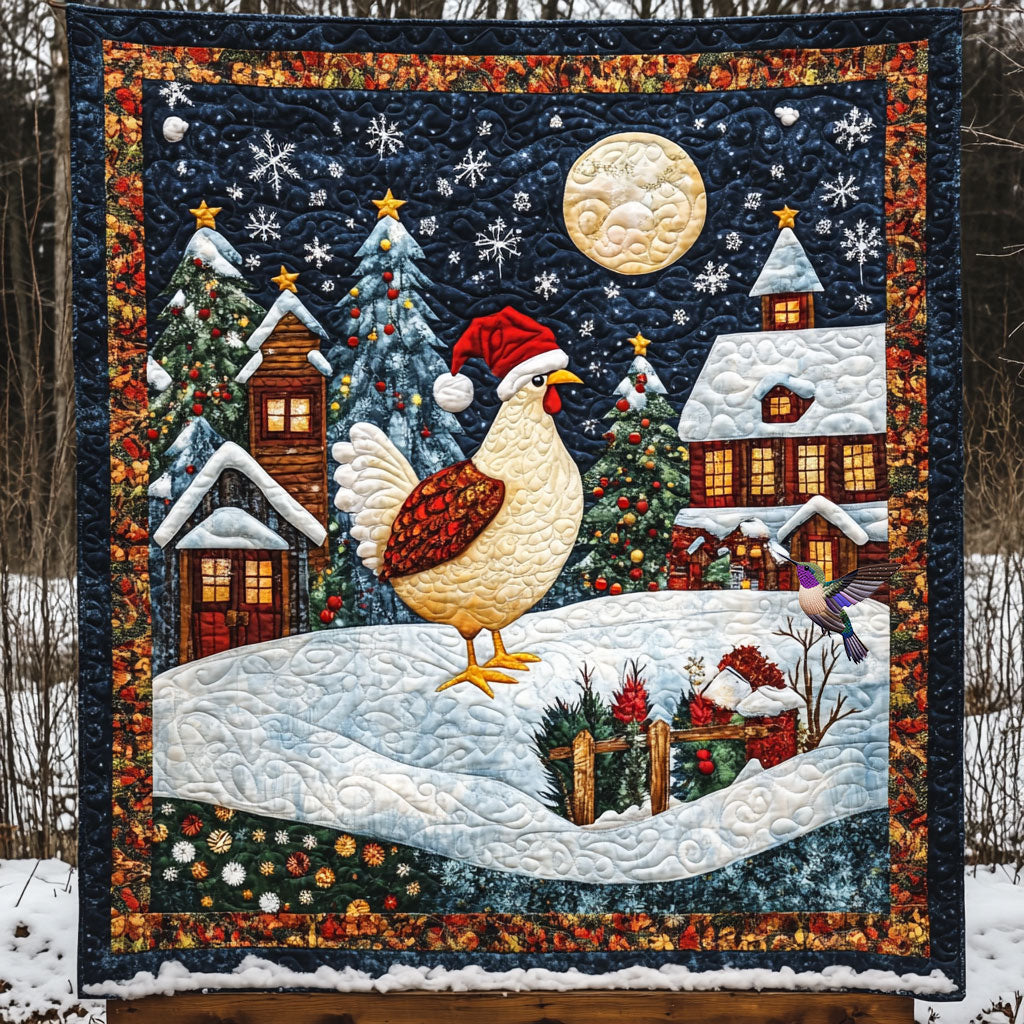 Chicken Christmas Merry Moments Quilt Blanket
