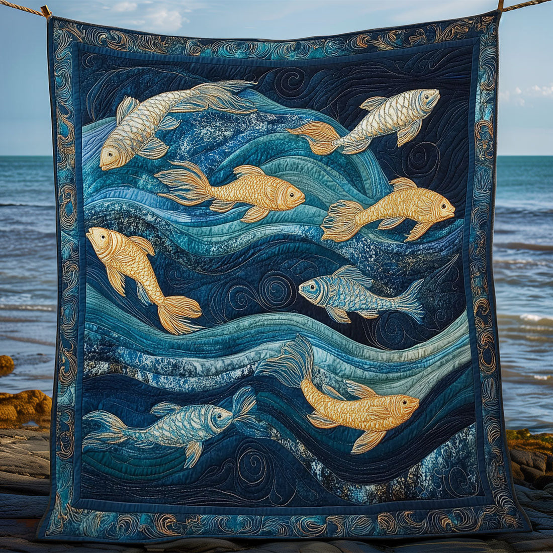 Royal Fish In Ocean Quilt Blanket