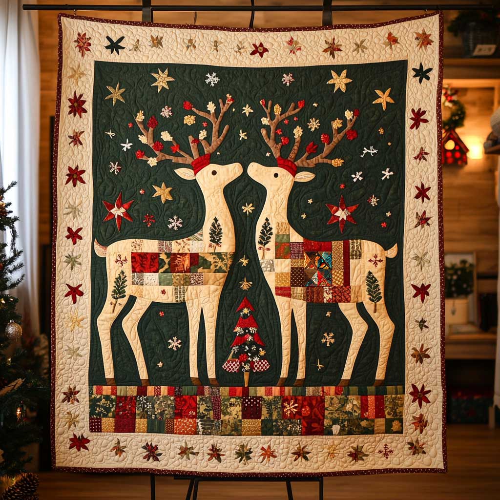 Reindeer Patchwork Christmas Quilt Blanket