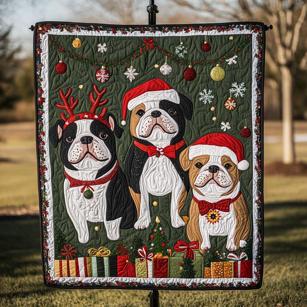 Christmas Bulldog Brother Quilt Blanket