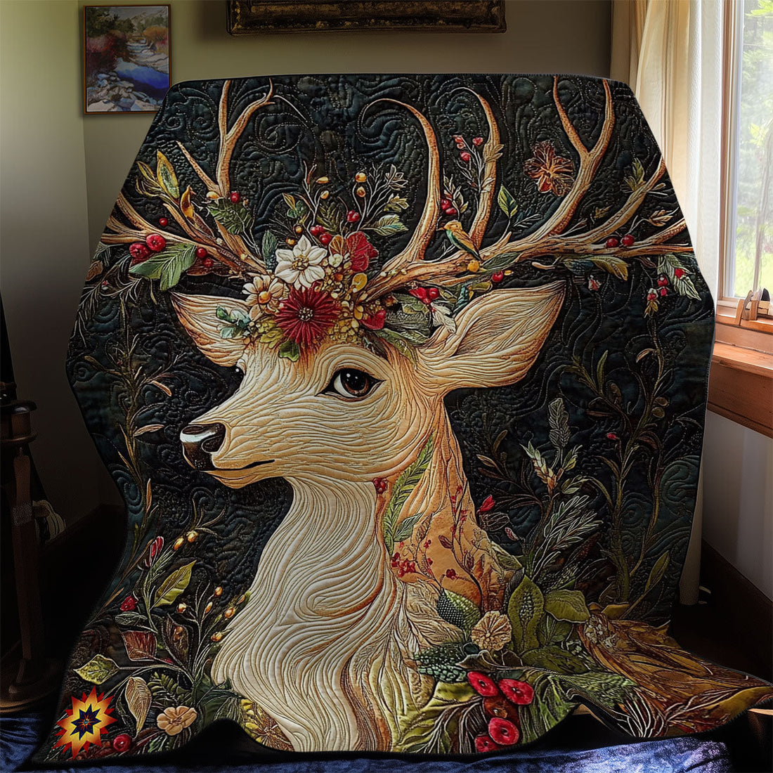 Flower Deer Rustic Comfort Quilt Blanket
