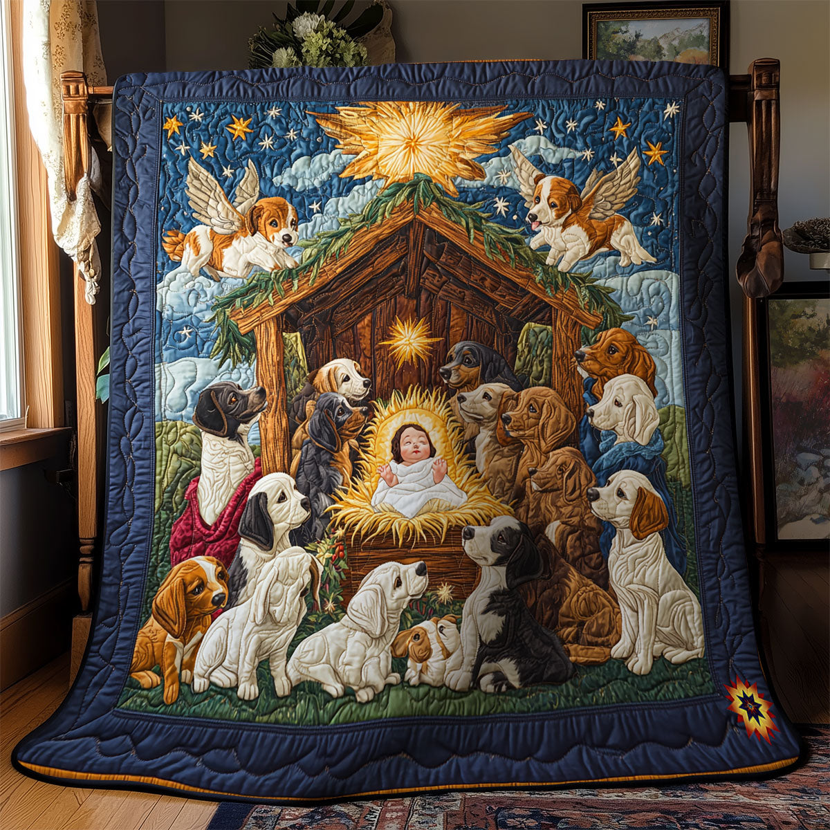 Christmas Dog Angel Quilt Blanket
