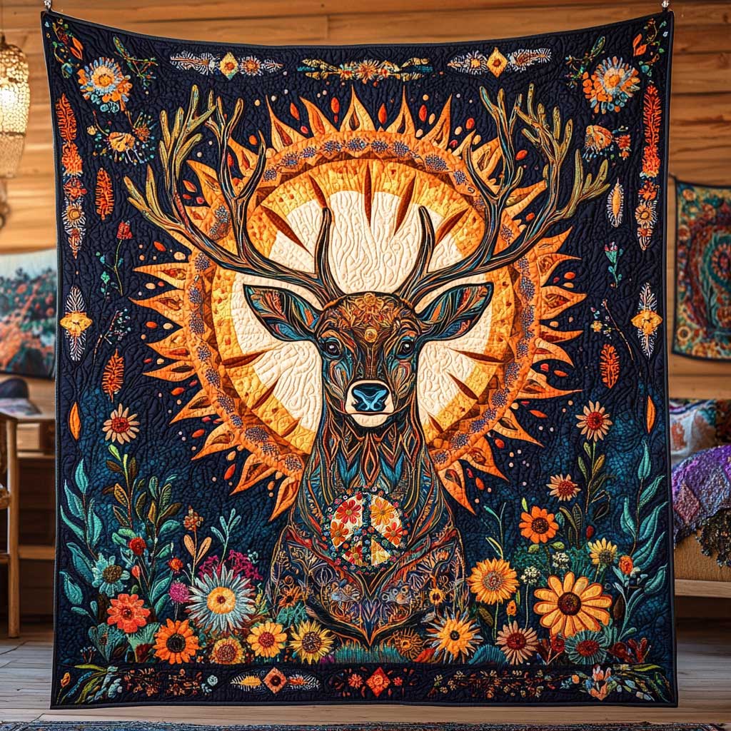Sunlit Deer Quilt Blanket