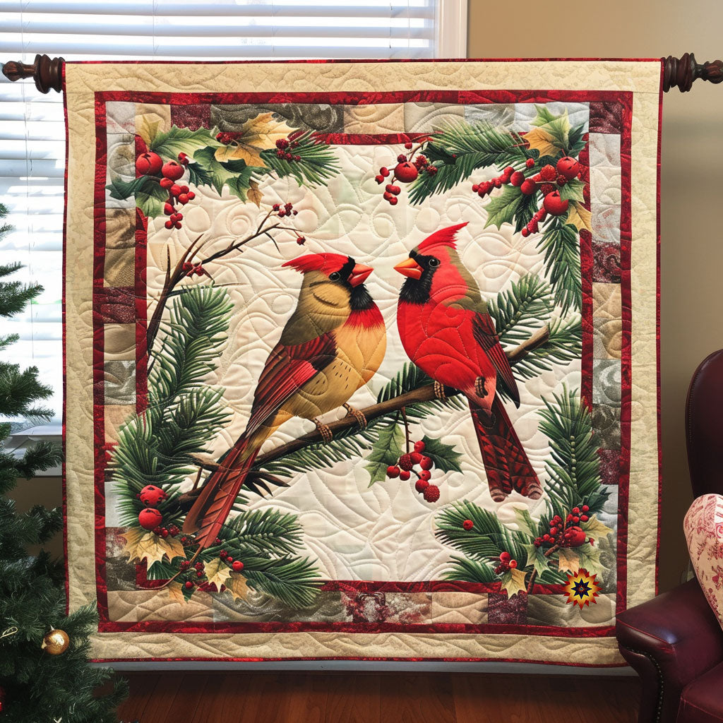 Christmas Cardinal Bird Jolly Season Quilt Blanket