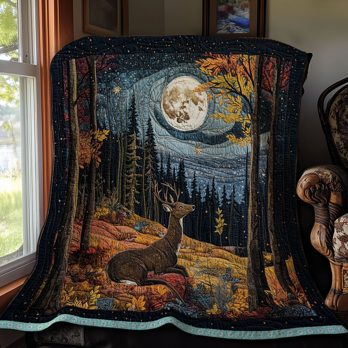 Deer In Night Quilt Blanket