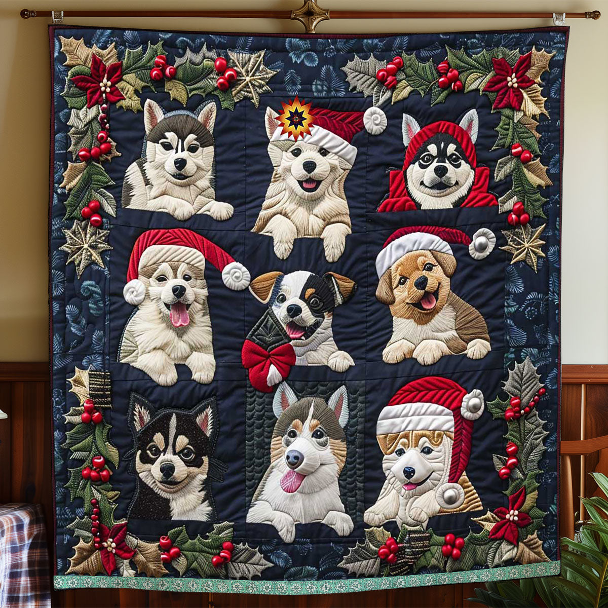 Christmas Gift Cute Husky Quilt Blanket