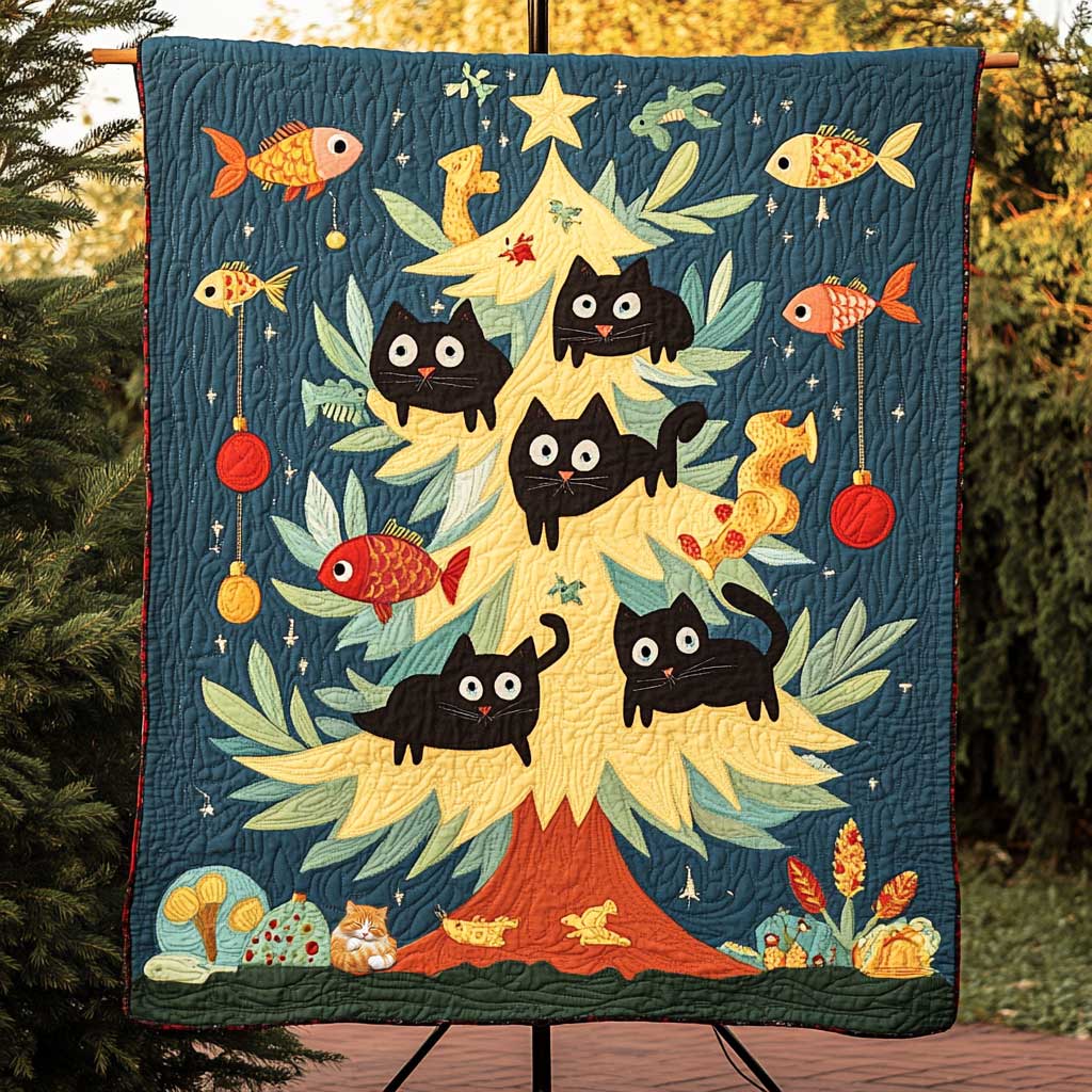 Christmas Cat Climber Quilt Blanket