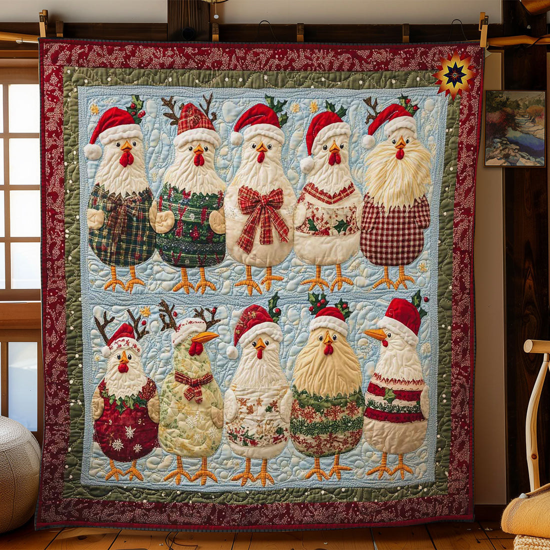 Christmas Chickens Quilt Blanket
