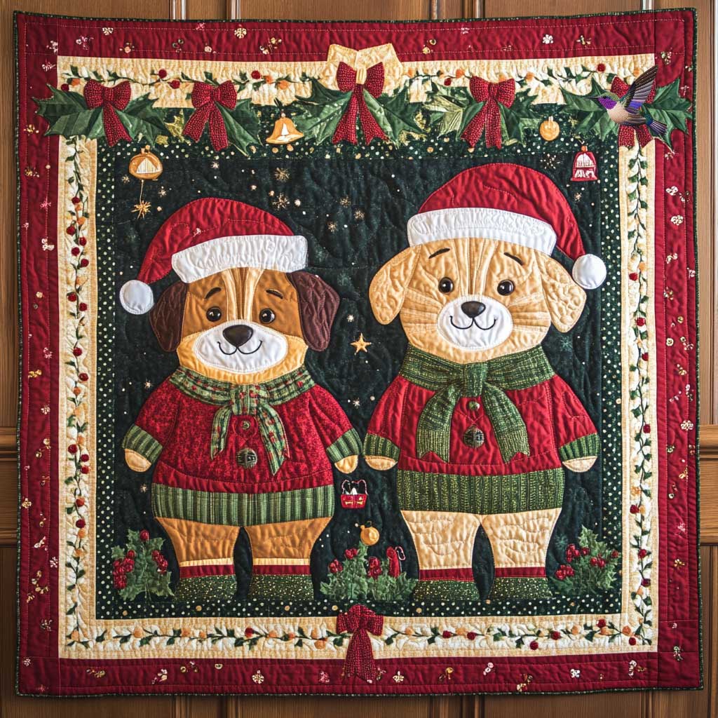 Christmas Dog Twinkle Lights Quilt Blanket