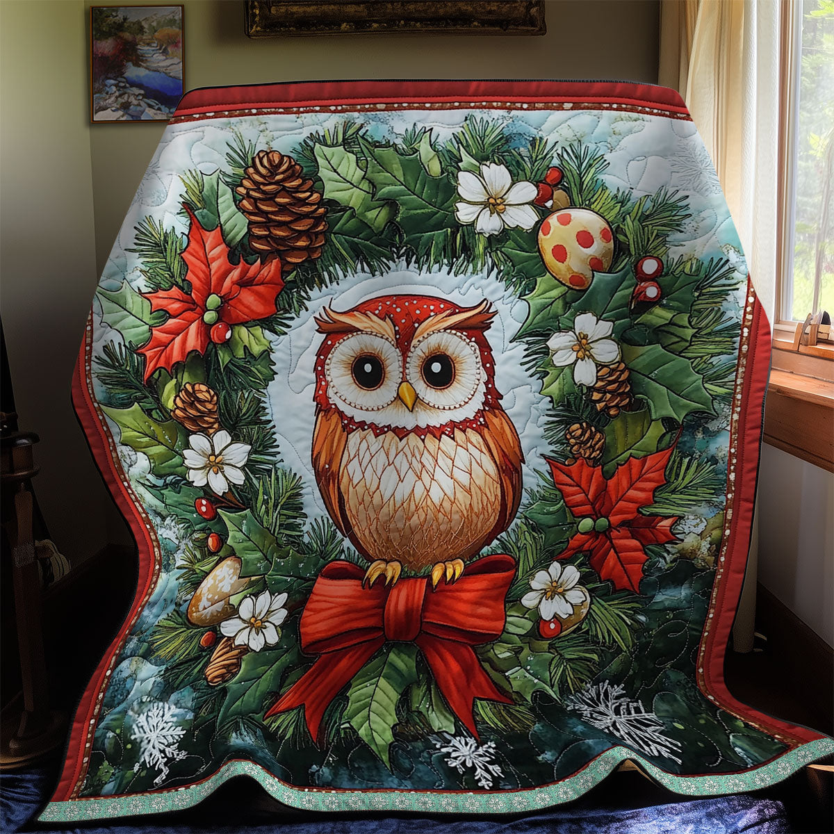 Christmas Owl Holiday Cheer Quilt Blanket