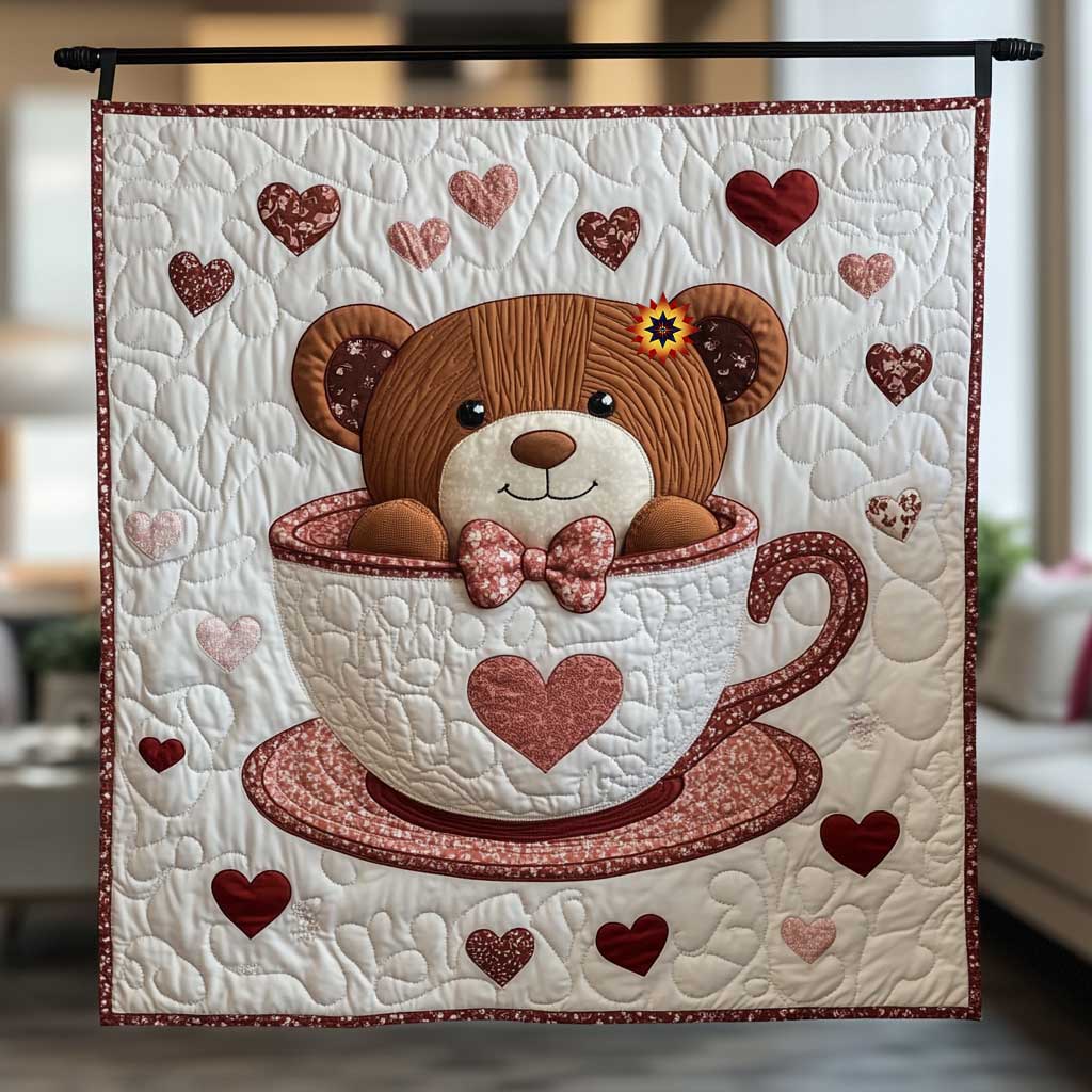Cute Teacup Bear Quilt Blanket