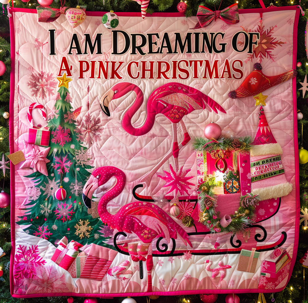 Christmas Flamingo Quilt Blanket
