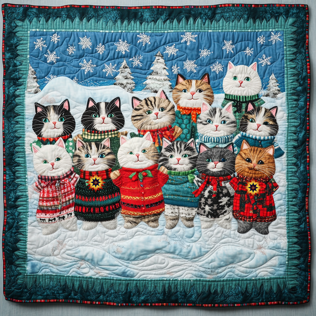 Cat Christmas Yuletide Charm Quilt Blanket