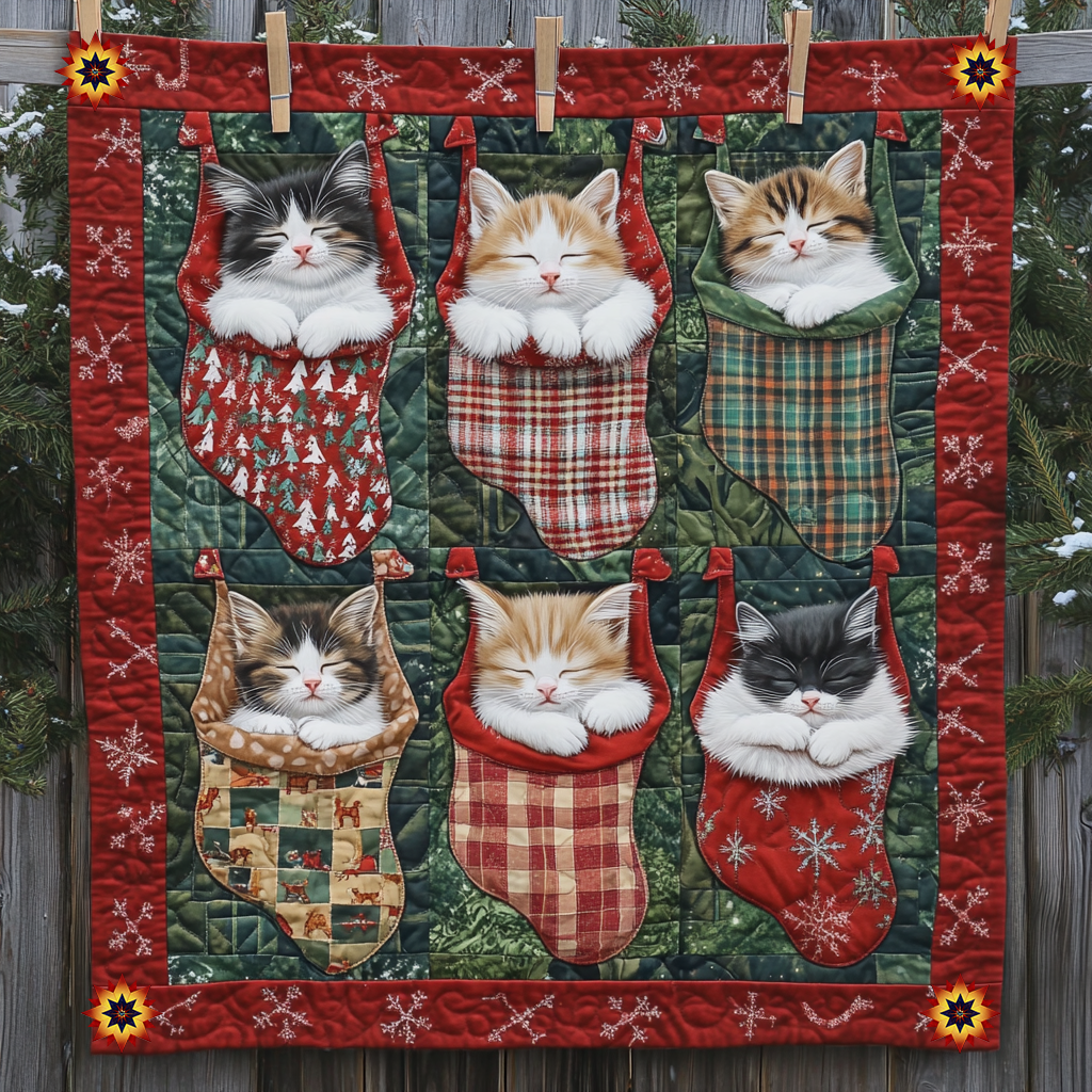 Cat Christmas Fireside Comfort Quilt Blanket