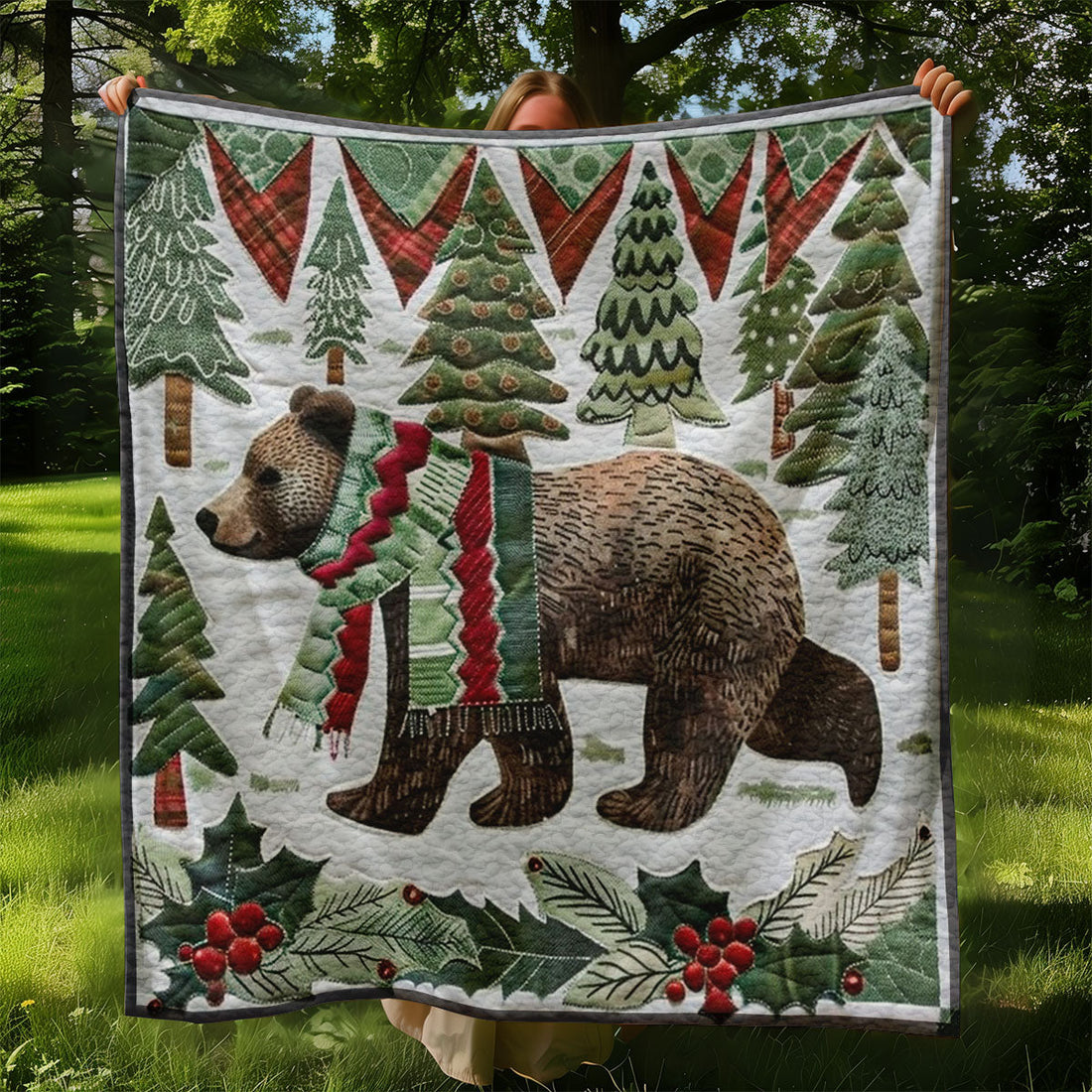 Bear And The Winter Woodland Comfort Quilt Blanket