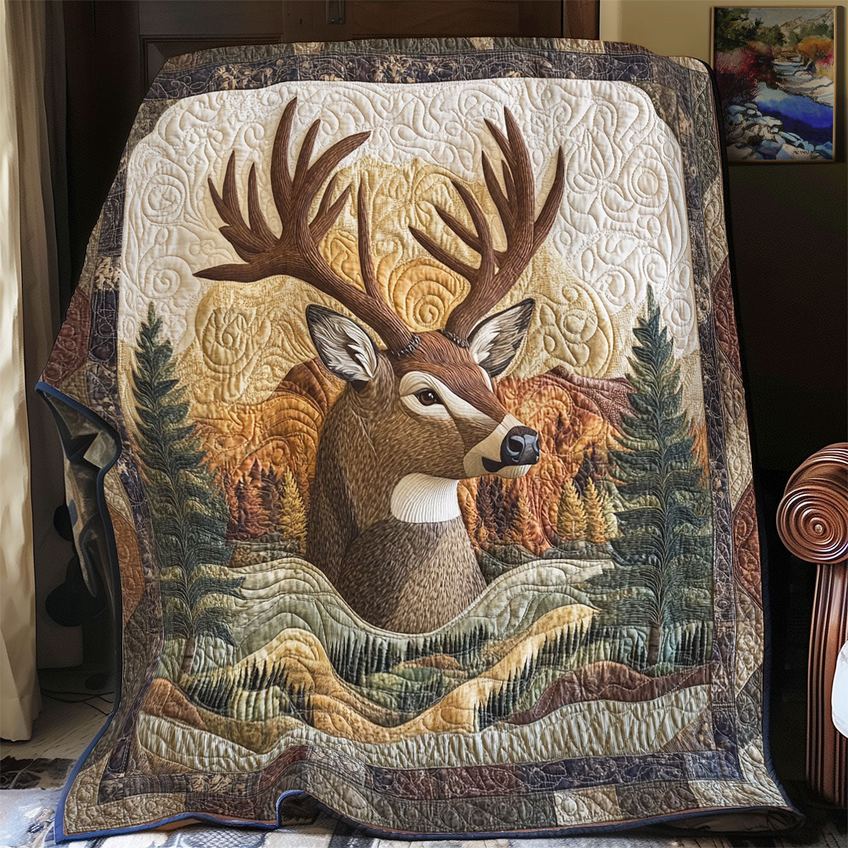 Golden Horizon Deer Quilt Blanket