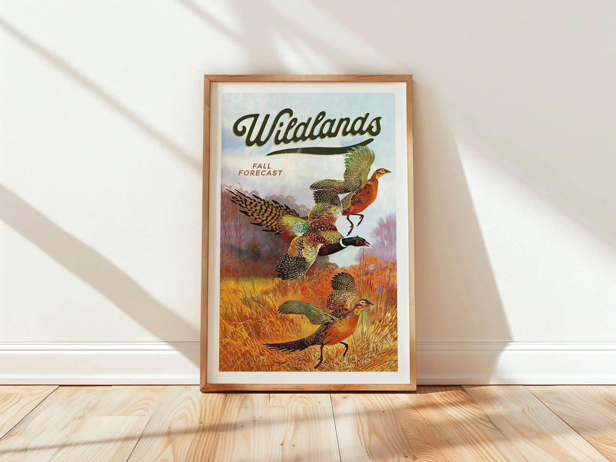 Field Hunting Print Retro Vintage Wildlands Canvas Poster - Fall Forecast with Pheasants Gift