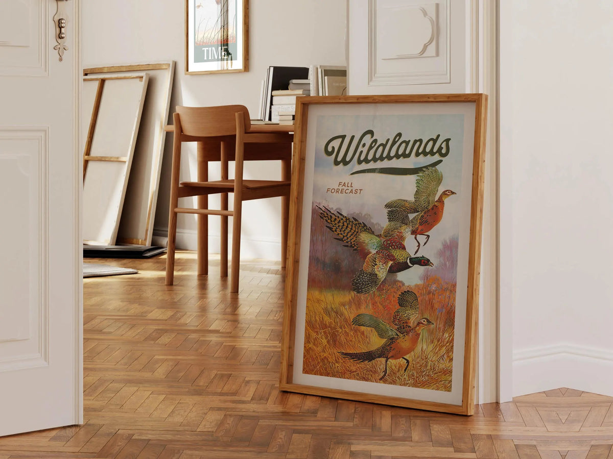 Field Hunting Print Retro Vintage Wildlands Canvas Poster - Fall Forecast with Pheasants Gift