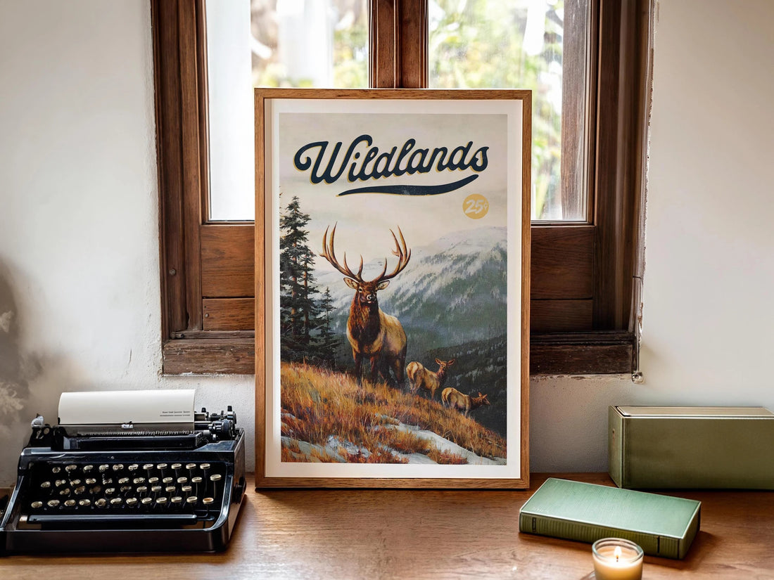 Vintage Wildlands Deer Hunting Canvas Poster - Elk Family in the Wilderness Ideal Gift for Hunters