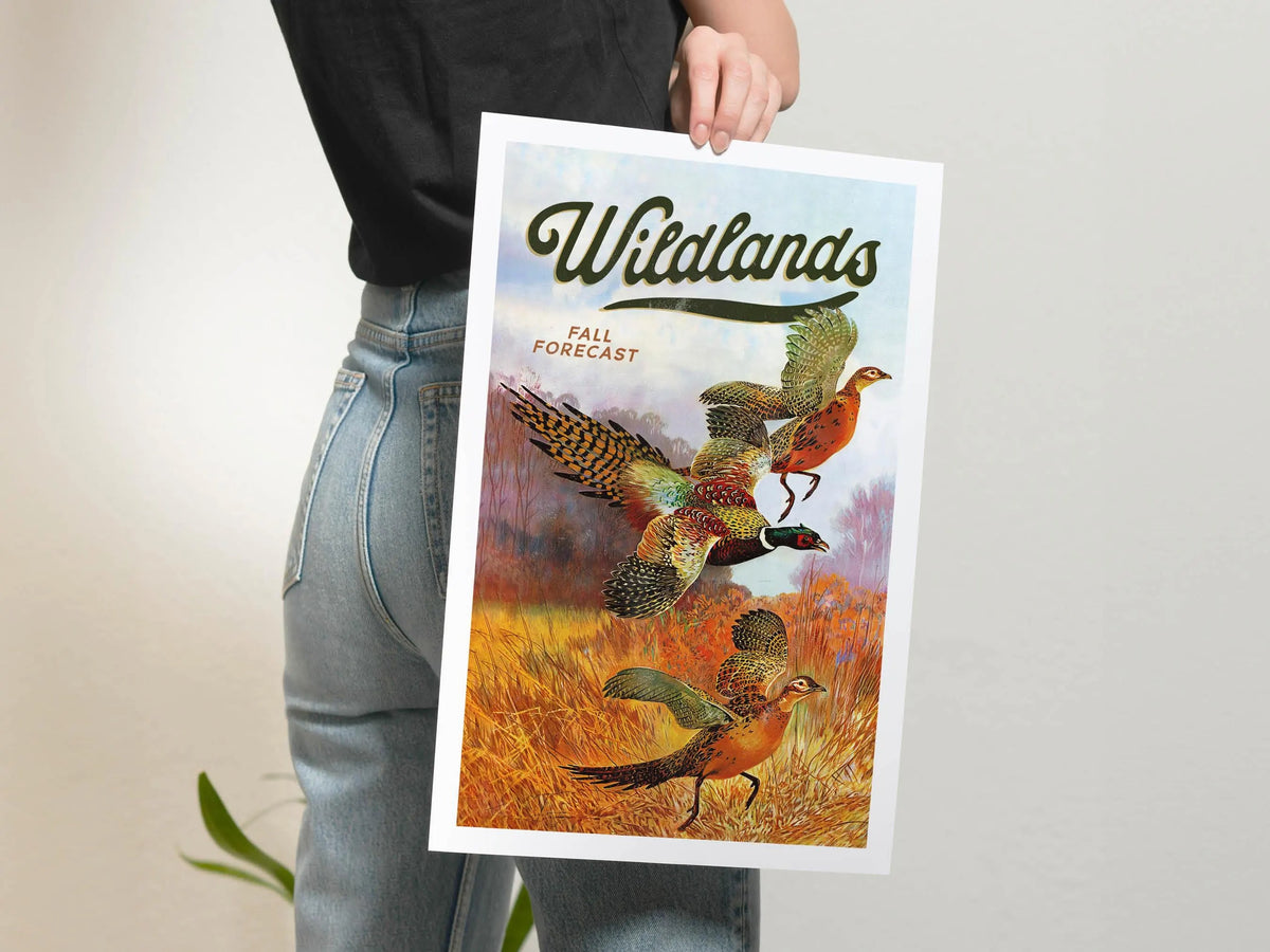 Field Hunting Print Retro Vintage Wildlands Canvas Poster - Fall Forecast with Pheasants Gift