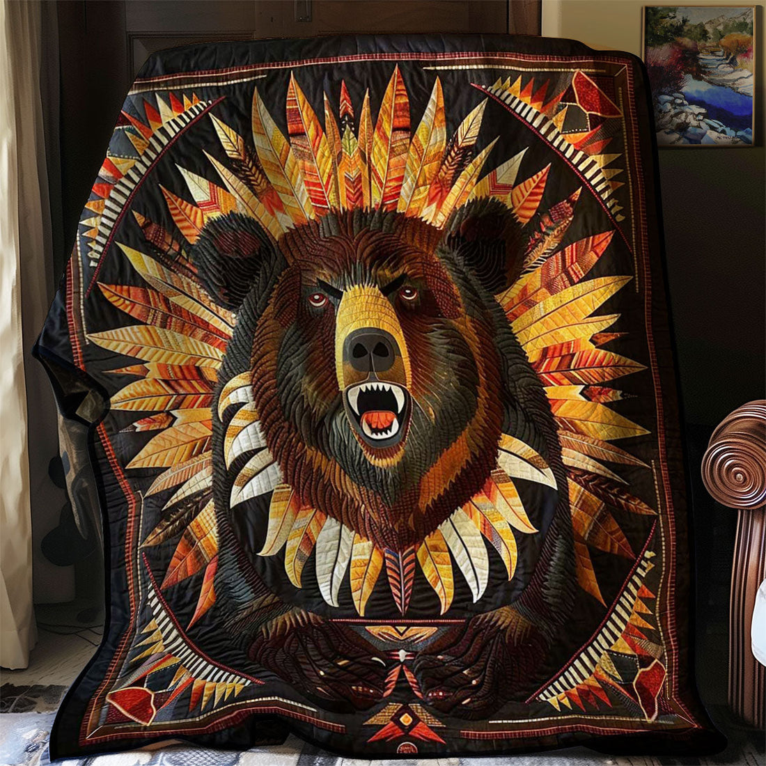 Bear Native American Rustic Charm Quilt Blanket