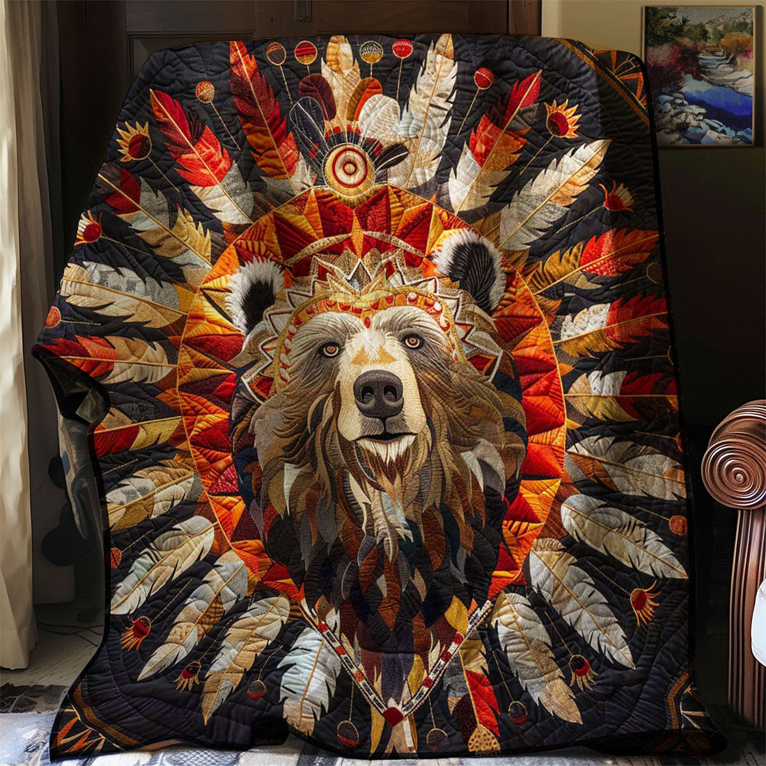 Bear Native American Forest Haven Quilt Blanket