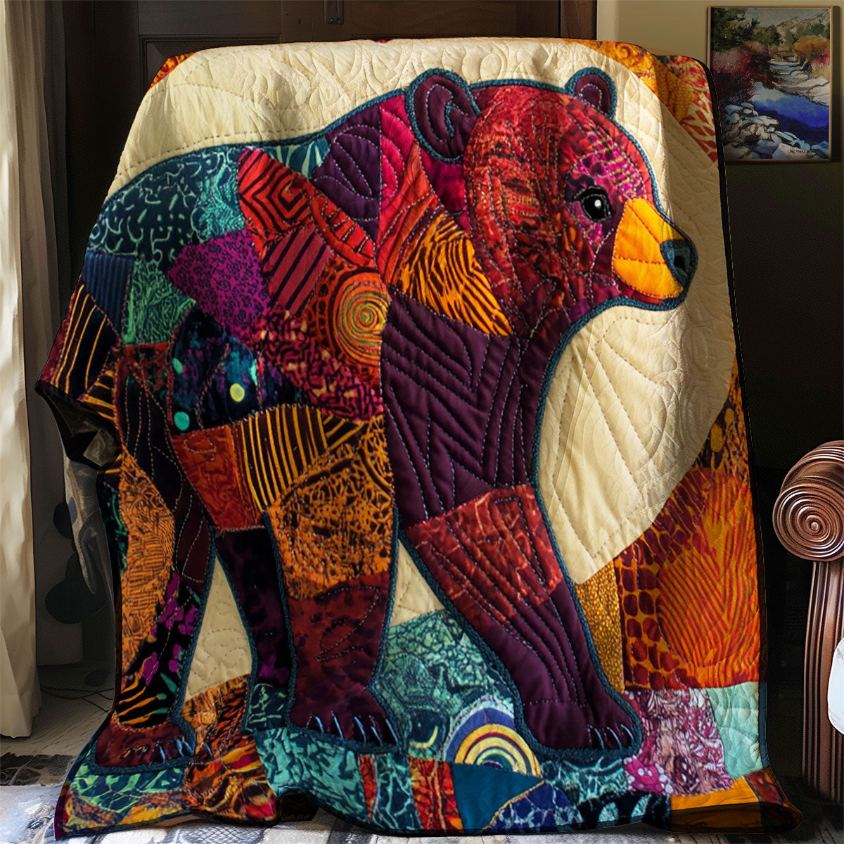 Boho Patchwork Bear Quilt Blanket