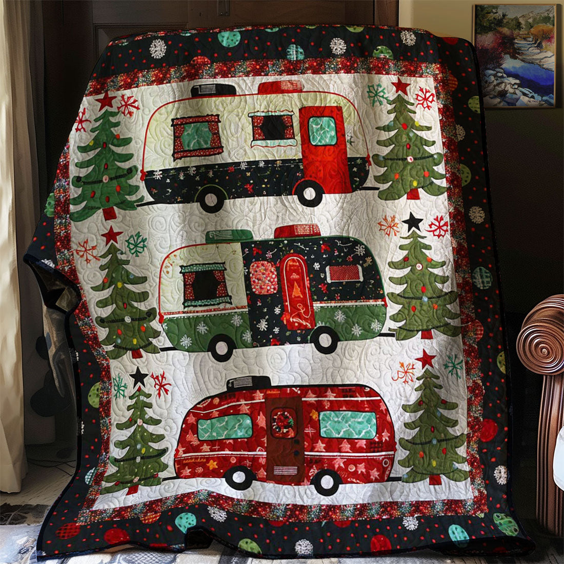 Christmas Camper Van Festive Glow Quilt Blanket