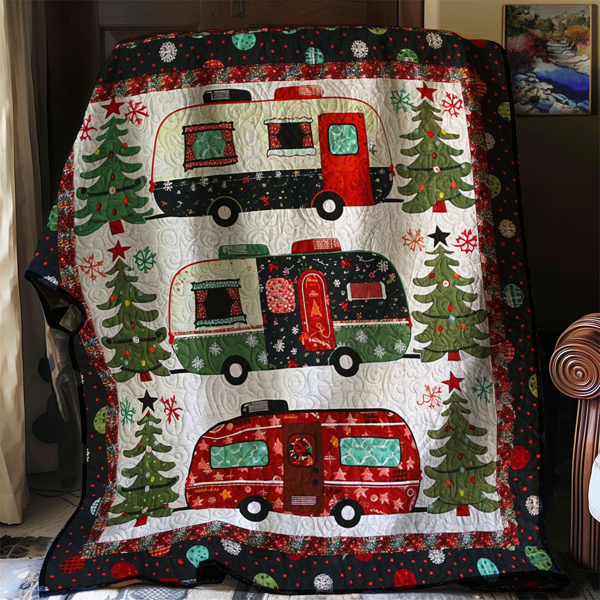 Christmas Camper Van Festive Glow Quilt Blanket