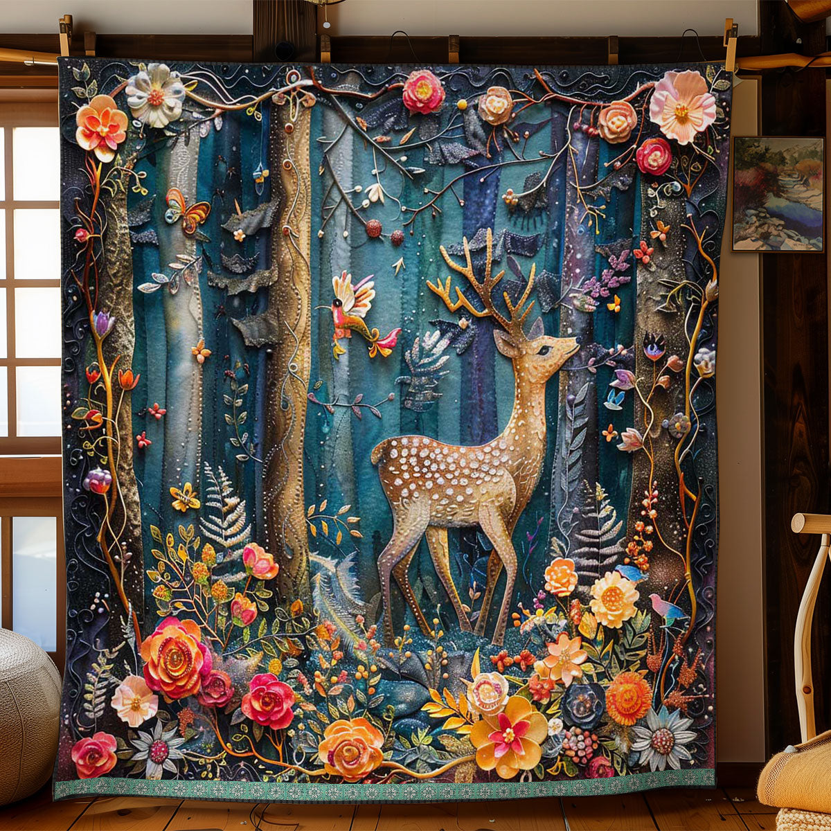 Forest Deer Woodland Retreat Quilt Blanket