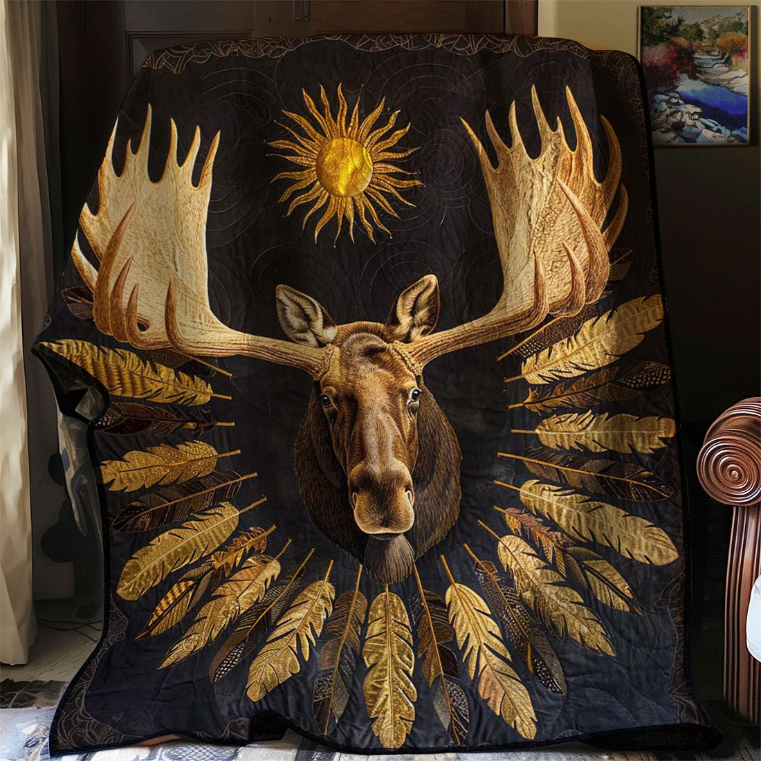 Moose Native American Quilt Blanket