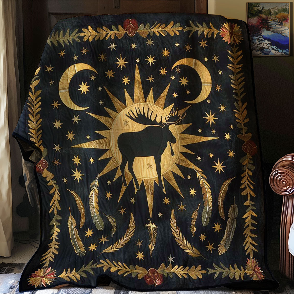 Moose Native American Rustic Comfort Quilt Blanket