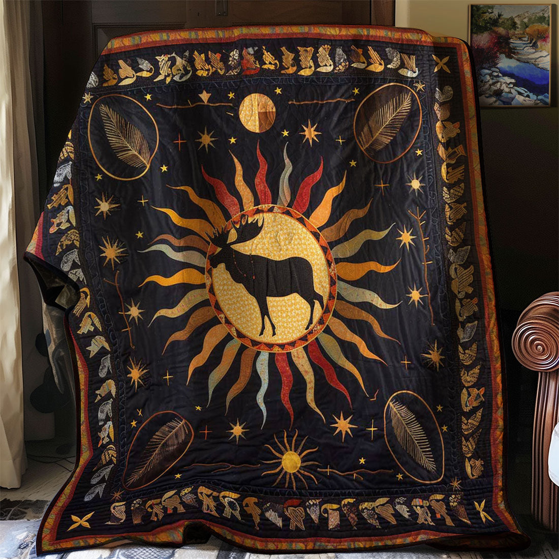 Moose Native American Cabin Charm Quilt Blanket