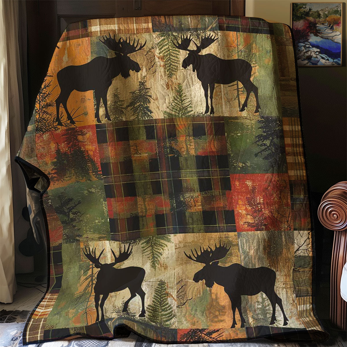 Moose Silhouettes Woodland Retreat Quilt Blanket