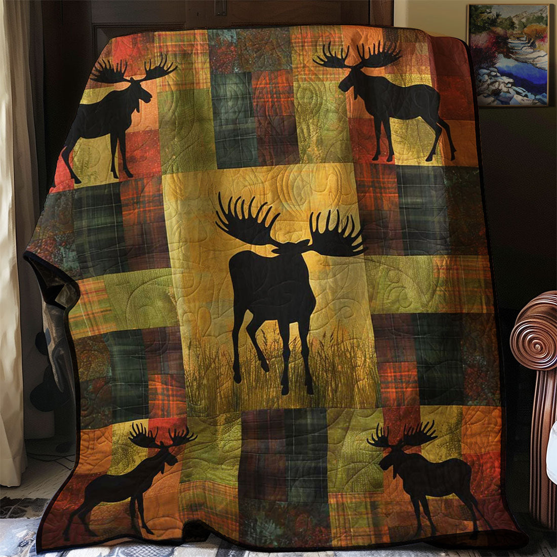 Moose Silhouettes Nature Escape Quilt Blanket