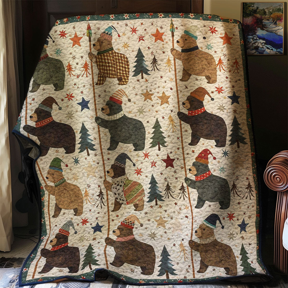 Winter Bear Rustic Charm Quilt Blanket