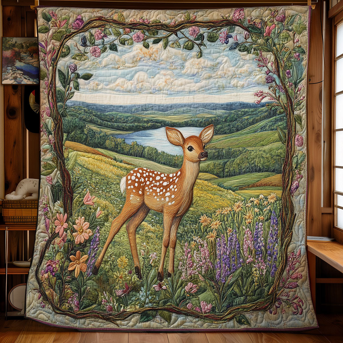 Fawn’s Golden Haven Woodland Retreat Quilt Blanket