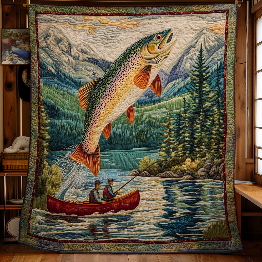 Fishing Time Rustic Charm Quilt Blanket