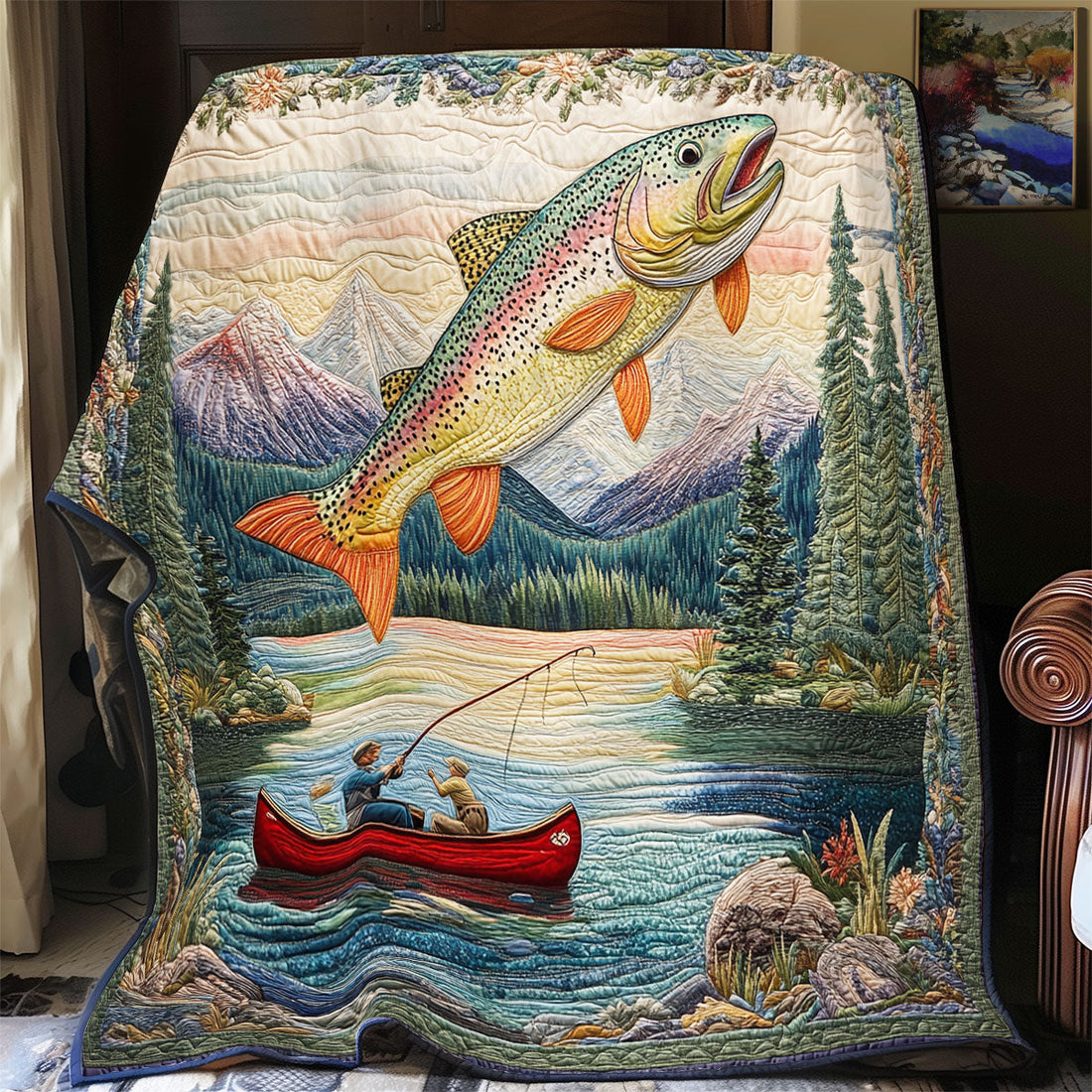 Fishing Time Forest Haven Quilt Blanket