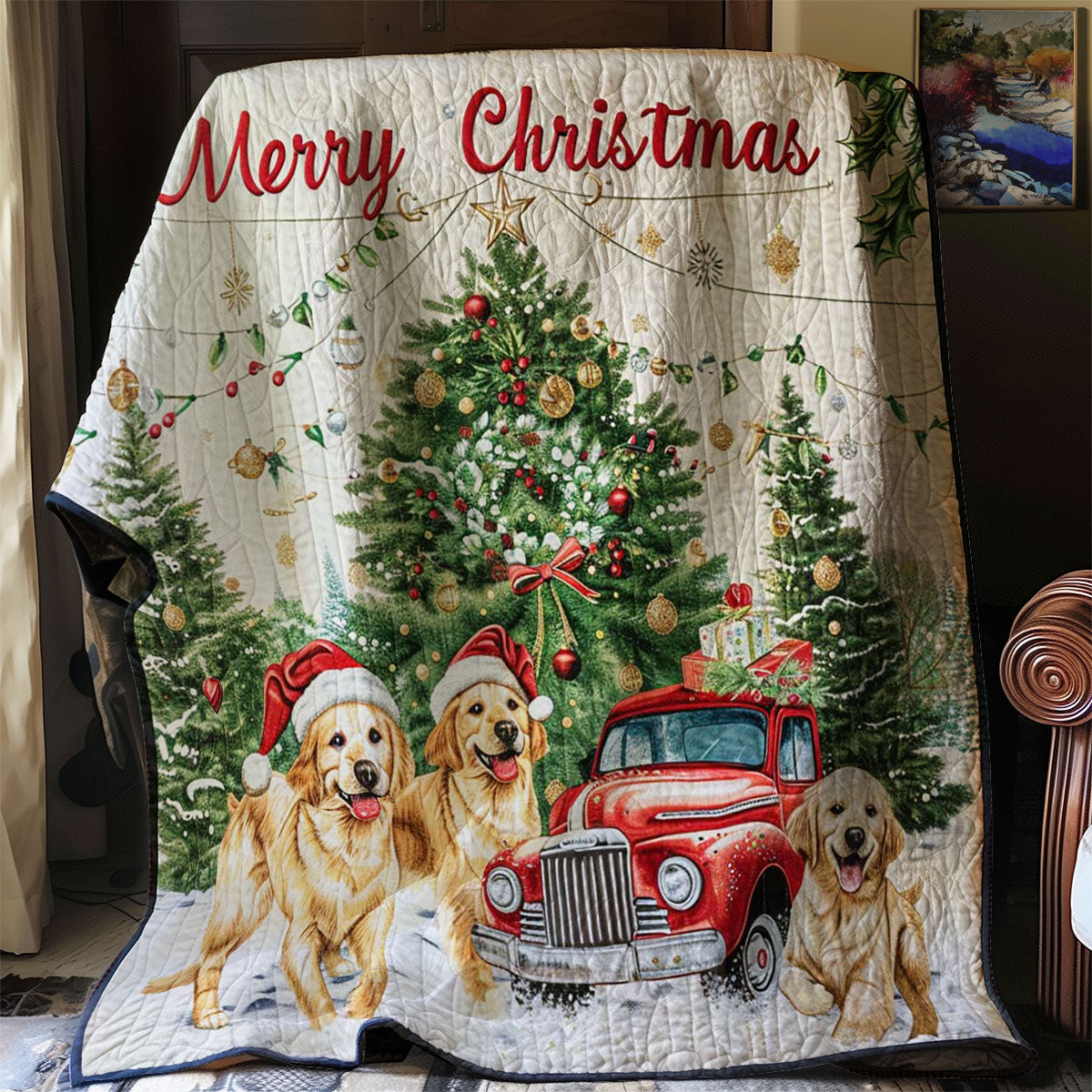 Christmas Dog Starry Eve Quilt Blanket