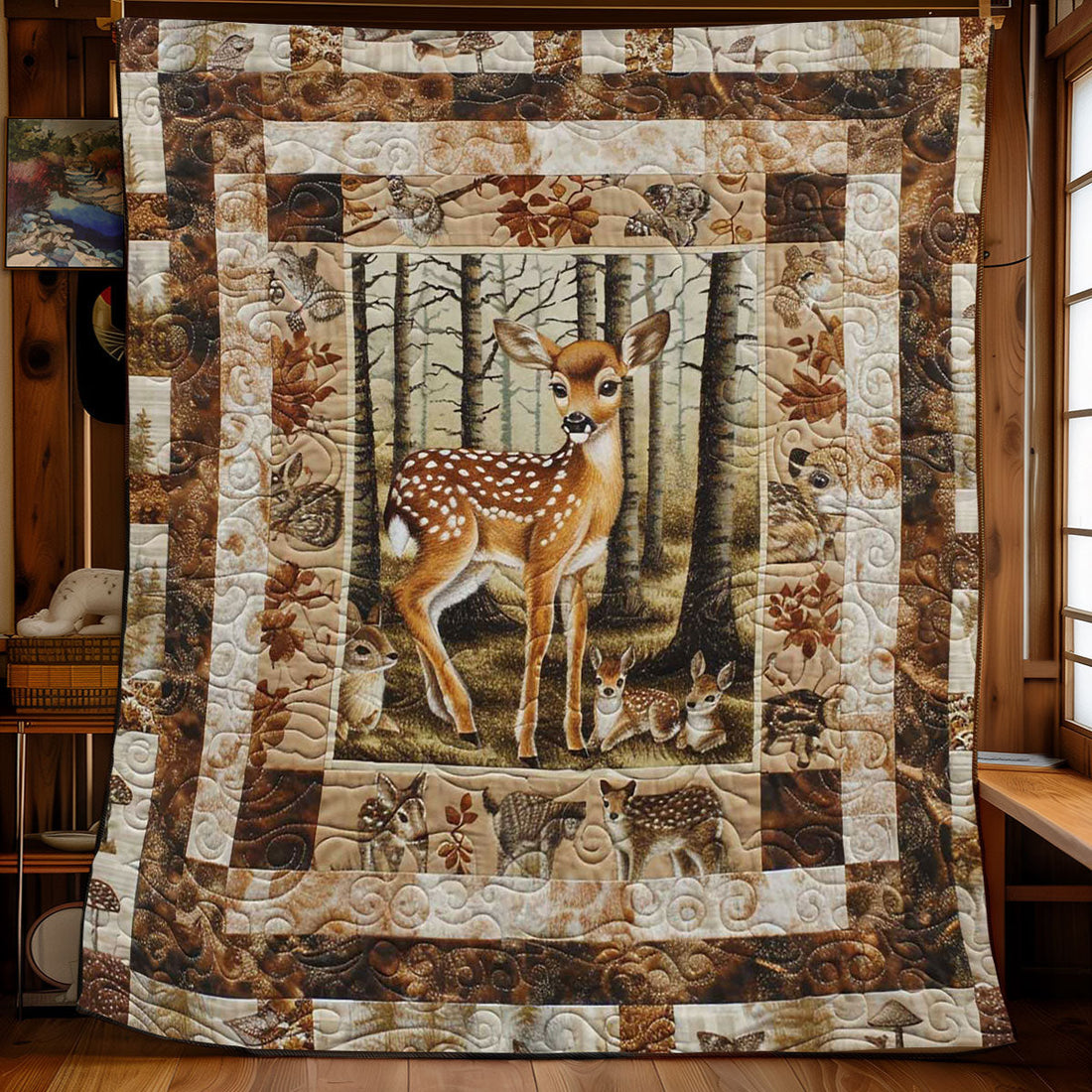 Baby Deer In The Wood Quilt Blanket