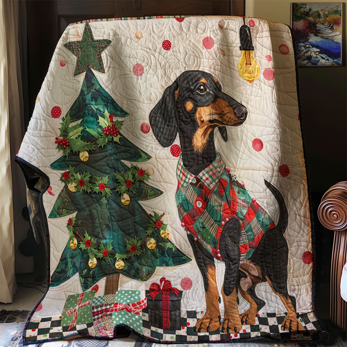 Christmas Dachshund Yuletide Charm Quilt Blanket