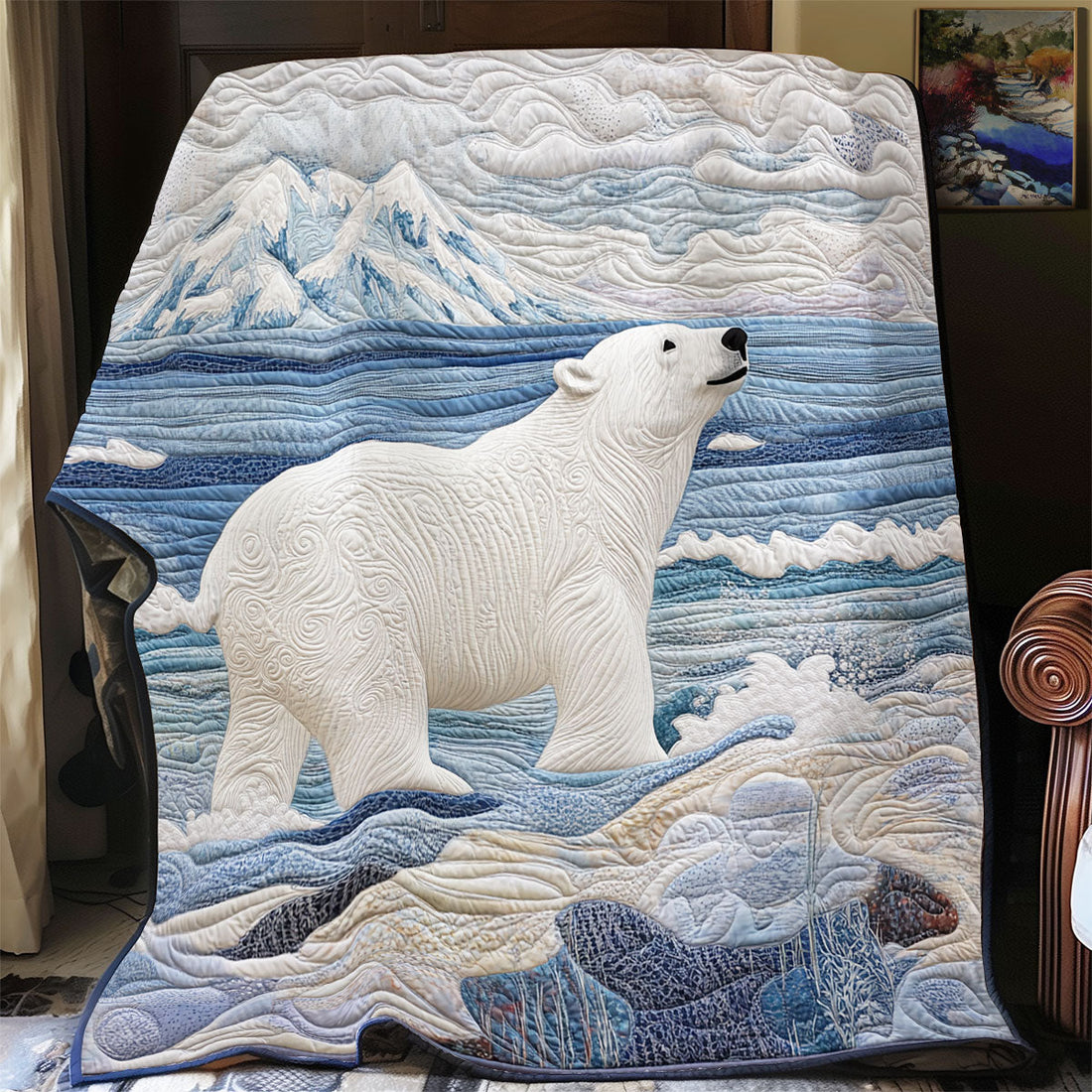 Polar Bear In Sea Quilt Blanket