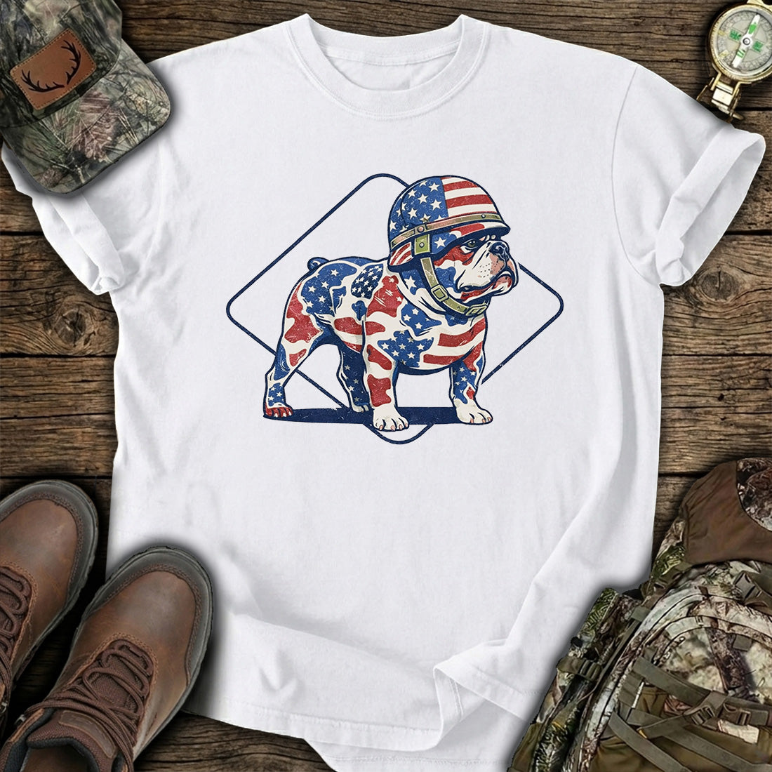 Patriotic Bulldog USA Flag T-Shirt